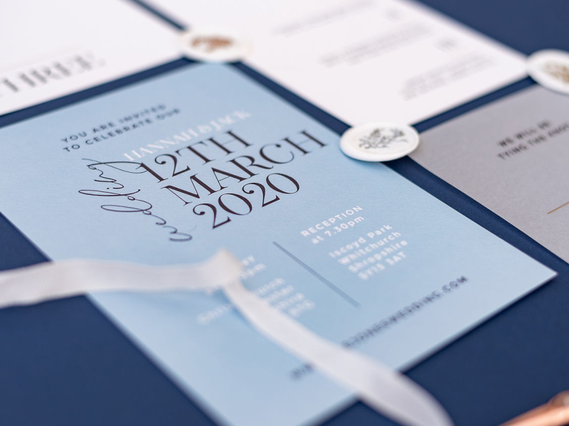 light blue wedding invitation suite