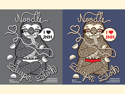 Jenni's Noodle House "Noodle Slurpin' Sloth" custom illustration design digital art digital illustration houston houtx illustration katsola kawaii vector art