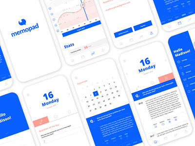 Memopad Mobile Application app branding design flat icon minimal mobile typography ui ux vector