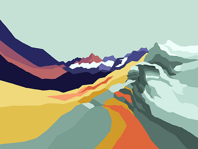 Mountain dance color design flat happy illustration landscape mountains pnw procreate vector