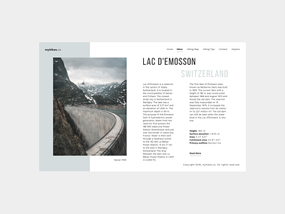 Lac d'Émosson design graphic design hiking minimal travel ui web page website website concept