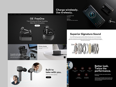 Wireless Earphone Web Design Concept 2/2 clean dailyui dark design earphone home homepage interface landing page minimal productdesign site technology userinterface ux uxui visual identity web webdesign website