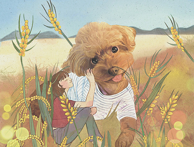 under a field of barley animation character illustration