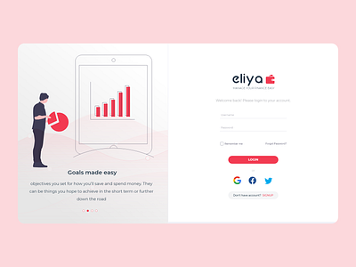 Personal Expense Manager Login - Eliya (Web) adobe budget clean creative currency design login minimal product product design social ui ux vector xd xd design