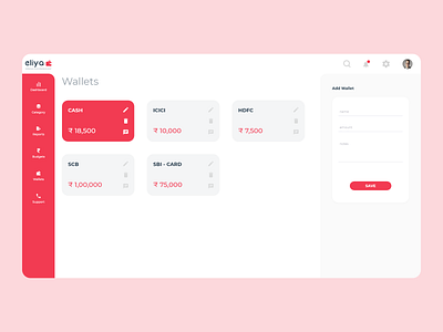 Personal Expense Manager Wallets - Eliya (Web) add app budget clean creative creative design design minimal product design red template ui ux wallet wallet app xd