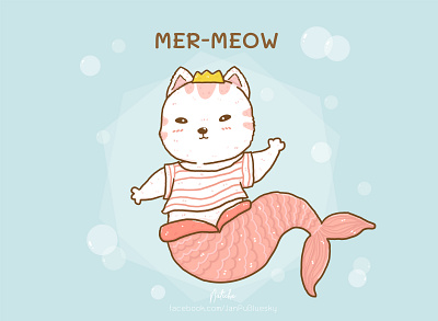 Hello, Mer-meow cat character design costumes cute animal cute cat doodle drawing flat vector illustration mermaid mermeow pastel color
