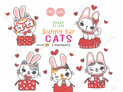 Bunny cat bunny cat cat character design cute cat doodle flat vector funny kitten happy cat kawaii cartoon kawaii cat rabbit ears