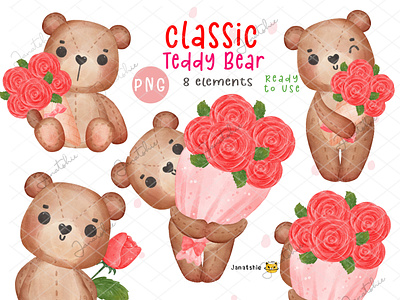 Classic Teddy Bear for Valentine bear watercolor character classic valentine illustration romantic bear sweet animal teddy bear valentine valentines day watercolor