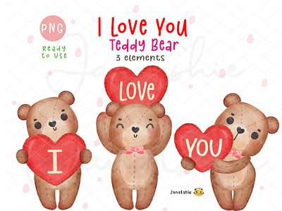 I LOVE YOU Teddy bear watercolour bear character design cute bear doodle i love you illustration love romantic teddy watercolour valentine watercolor woodland