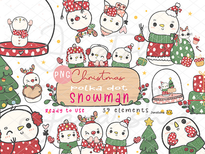 Christmas Polka dot Snowman character christmas cute cartoon doodle drawing festive kawaii cartoon kawaii christmas polka dot snowman