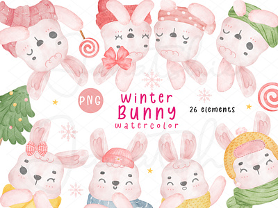 Winter Bunny Watercolour bunny watercolour character design cute rabbit illustration kawaii animal kawaii bunny kid watercolor scarf winter