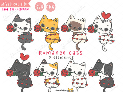 Romance Cats calico cat cartoon doodle character design cute cat doodle flat vector funny cat kawaii cat valentine cat