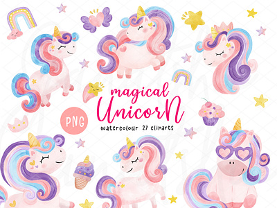 Magical Unicorn watercolour cartoon character character design cute animal cute unicorn digital watercolour doodle drawing illus magical animal unicorn unicorn clipart watercolour