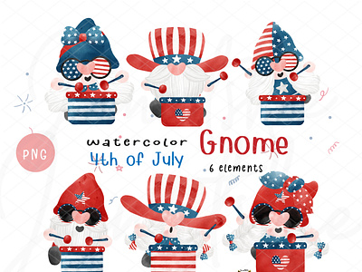 Celebrating 4th of July Gnomes 4th of july character design cute gnome drawing gnome gnome watercolour illustration watercolour