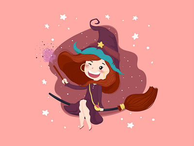 Happy witch character design costumes cute girl flat vector girl character halloween happy illustration vector wand witch witchy