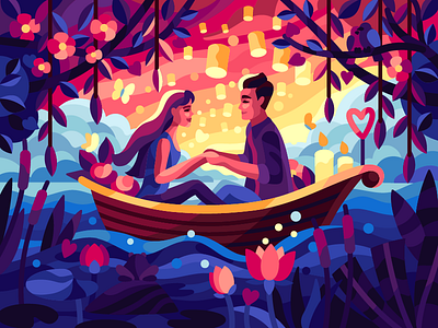 Romantic boat boat cartoon coloring book couple date dream flatdesign flowers gallery game illustration illustration love romantic boat romantic font valentinesday vector vector illustration