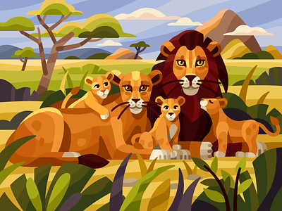 Lions baby lions coloring book family flatdesign gallery game illustration illustration leo lion lions savanna savannah vector vector illustration