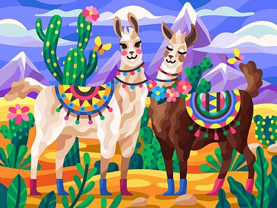 Llamas alpaca coloring book flowers gallery game illustration illustration llamas spring summer vector vector illustration