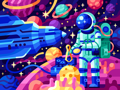 Discovering a New planet astronaut astronomy cosmonaut flat galaxy game mars outer space planets rocket skyline space space shuttle spaceman spaceship stars vector