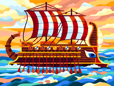Ancient vessel ancient vessel boat coloring book flatdesign galley greek illustration sea ship trireme vector vector illustration
