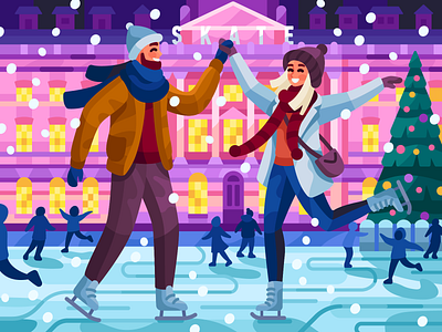 London Ice skating boy and girl couple date gallerythegame game illustration ice rink iceskating illustration leisure london london ice rink skate vector illustration winter winter in london winteroutfit