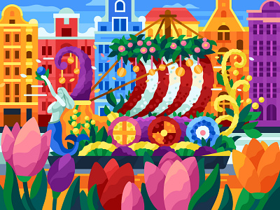 Dutch Flower Parade amsterdam coloring book flower parade flower ship flowers gallery game illustration illustration netherlands vector vector illustration