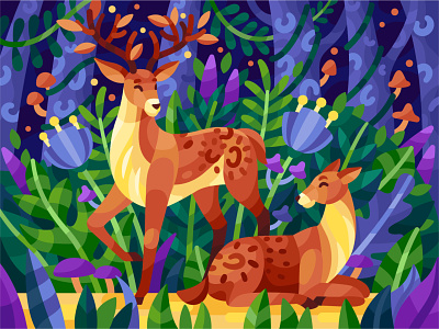 Deer cartoon cartoon character coloring book cute cute animals deer deer illustration family flowers forest game illustration illustration pbn summer vector vector illustration wild