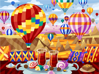 Cappadocia air balloons air balloons balloons coloring book flatdesign fly gallery game illustration graphic design hot air balloon illustration mobile game paintbynumbers picnic treat turkey vector vector illustration