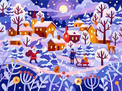 Winter 2022 christmas coloring book design flatdesign gallery game illustration illustration new year snow village vector vector illustration winter winter postcard xmas
