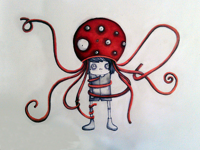 krake character illustration ink and pen octopus