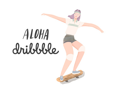 Aloha, dribbble! character girl hello dribbble illustration skateboard