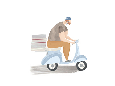 Delivery man character courier delivery illustration vespa