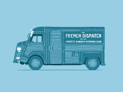 French Dispatch Delivery Van car city delivery illustration ink line old rough simple texture the french dispatch travel van vintage