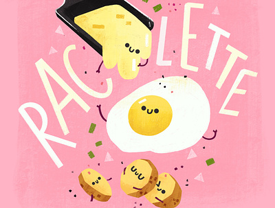 Raclette childrensbookillustration food food illustration fried egg fried eggs helen bucher illustration potatoes raclette swiss