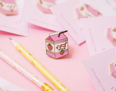 Strawberry Milk Pin design enamel pin illustration milk strawberries strawberry