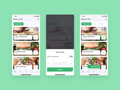 Food Delivery application clean delivery dish flat food food and drink green light mobile ui ux
