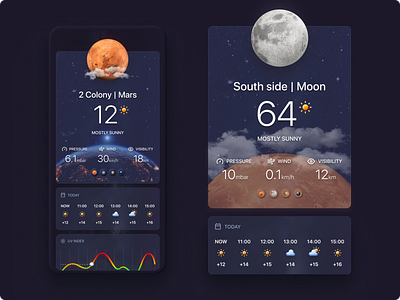 Planets weather app application cloud design galaxy ios mobile nasa planets space stars sun ui ux weather wind