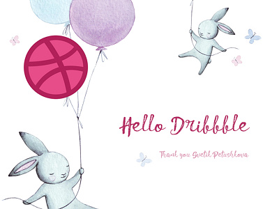 Hello Dribbble! bunny design illustration watercolor