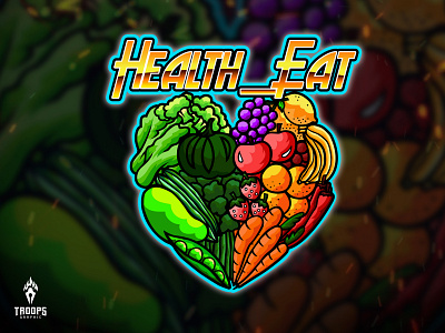 HEALTH EAT cartoon character character design design eat esport fruits graphic design health illustration logo logo design mascot vector vegetables