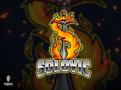 SOLOVIC - 2 cartoon character character design design esport fire graphic design illustration logo logo branding logo design logodesign logos mascot mascot design mascot logo swords vector