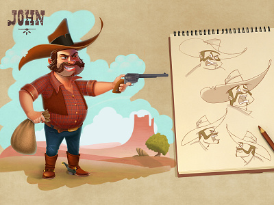 John 2d burglar cowboy gun illustration art photoshop thief wild west art