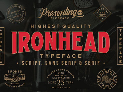 Ironhead Font Collection badges branding custom lettering illustration label design lettering lettering artist packaging design type design typography