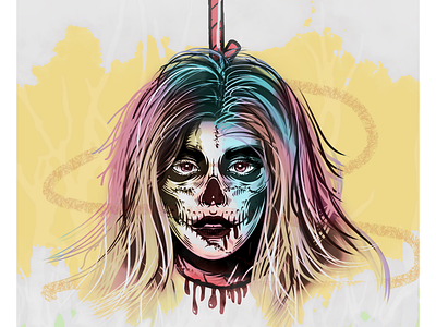 Dead clown colourful dark design drawing illustration painting realism realist realistic drawing vector