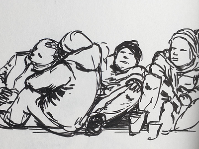 Drawing of homeless people.