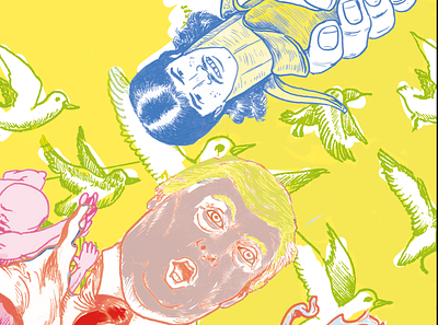 Sneak peak - Work in Progress banana bananaman birds coloring donorbrain drawing illustratie illustration trump utrecht utrechtbased weird weirdart