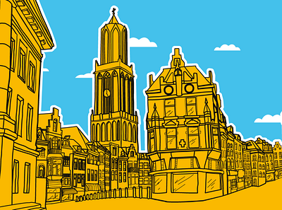 Mural of the city of Utrecht architecture city drawing illustration mural skyline utrecht vector