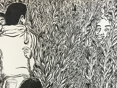 Creepy pervert in the bushes brush pen drawing hand drawn illustration