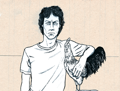 Portrait i made of 'Toon' (the chicken whisperer) cartoon drawing funny handdrawn illustration pen pen and ink portrait utrecht