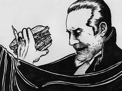 Bela Lugosi eating hamburger