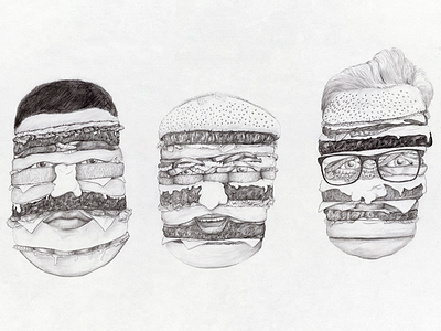 Burger Me burger burgerme burgers donorbrain drawing funny hamburgers illustratie illustration pencil portrait
